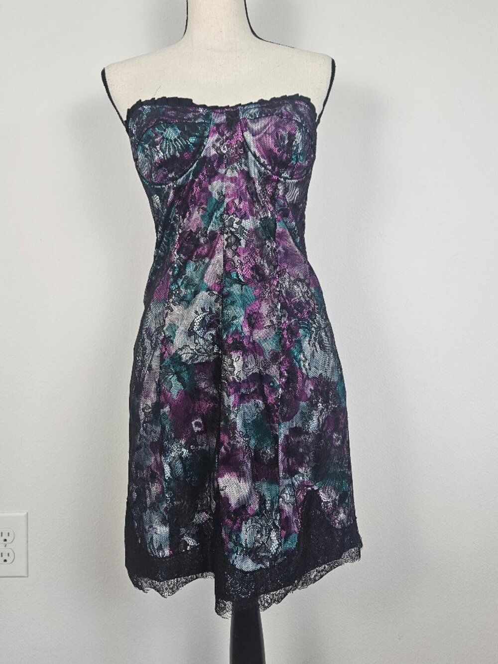 Pearl Georgina Chapman of Marchesa floral print lace bustier mini dress size 8